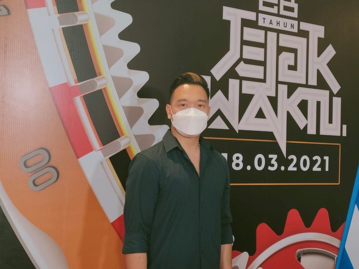 Michael Yukinobu de Fretes dalam sesi konferensi pers Jejak Waktu HUT Ke-28 ANTV di kawasan Kuningan, Jakarta Selatan, Kamis (18/3/2021). 