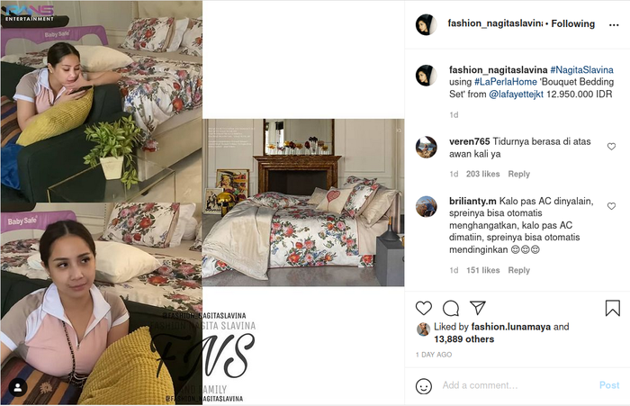 Penampakkan seprai Rp 13 juta yang dipakai Nagita Slavina di kamar pribadinya ini ternyata sukses menyita perhatian publik.