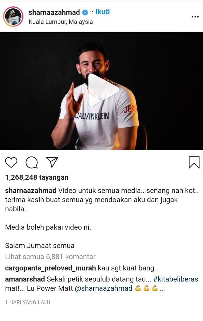 Mantan suami Noor Nabila, Sharnaaz Ahmad, memberikan tanggapan terkait pernikahan bekas istrinya dengan Engku Emran.