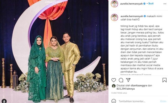  Aurel Hermansyah belum lama mengunggah foto bersama Azriel Hermansyah dan ibu kandungnya, Krisdayanti.