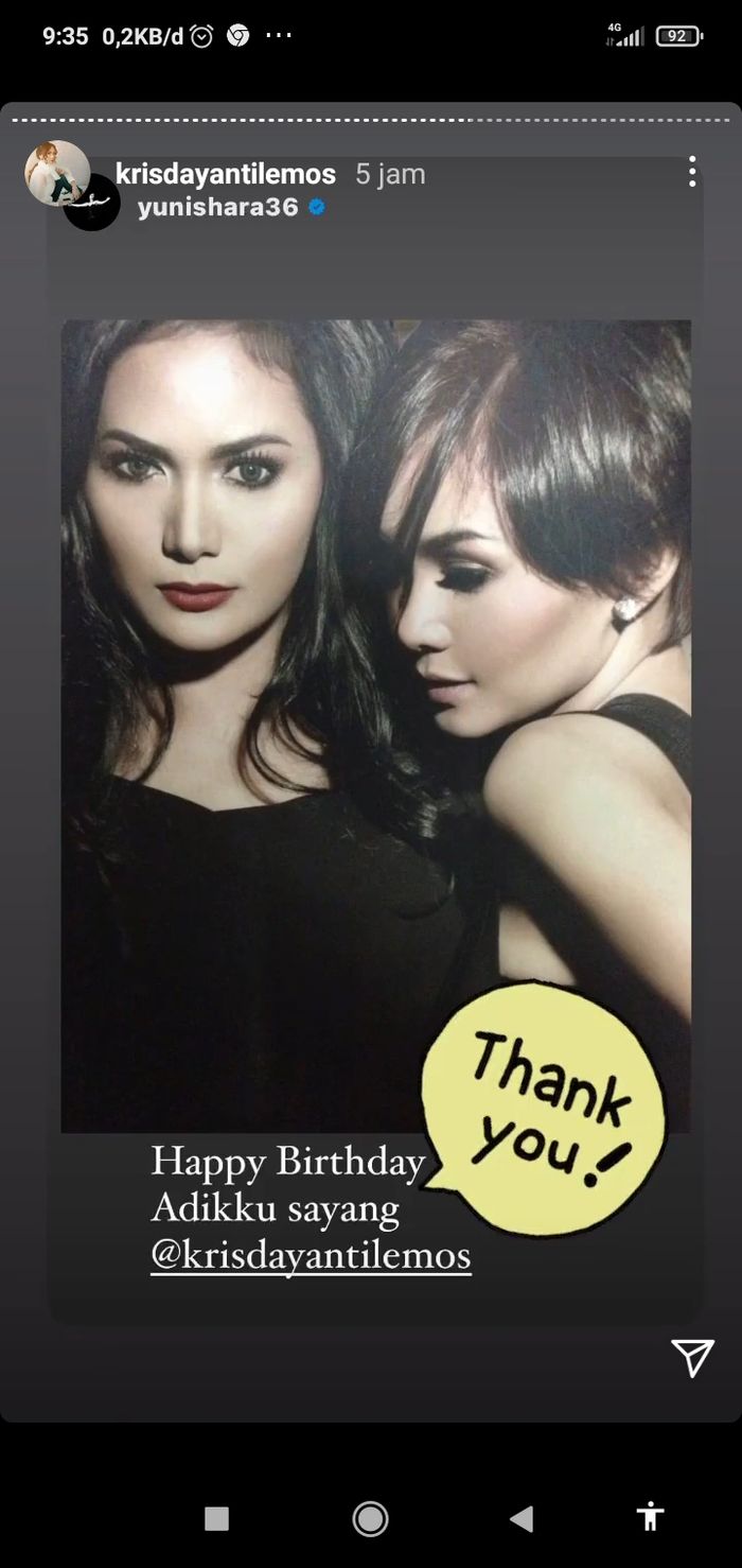 Krisdayanti membagikan ulang beberapa postingan dari sang kakak, Yuni Shara serta para rekan-rekannya.