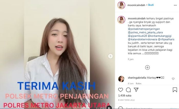 Monica Indah mengaku mengapresiasi kerja dari kepolisian yang berhasil meringkus kedua pelaku tersebut.