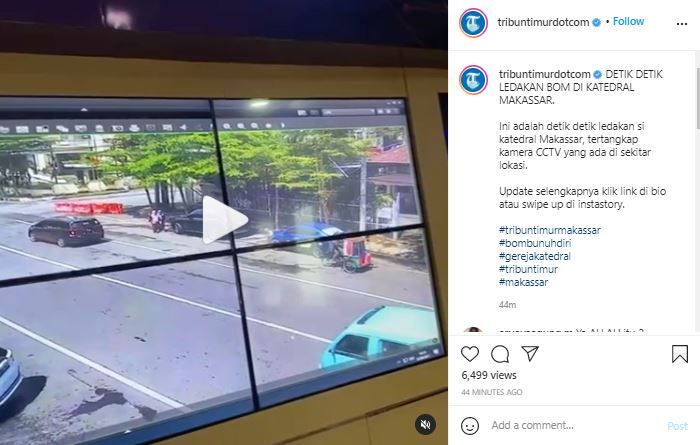 Detik-detik ledakan bom bunuh diri yang diunggah akun Instagram Tribuntimurdotcom