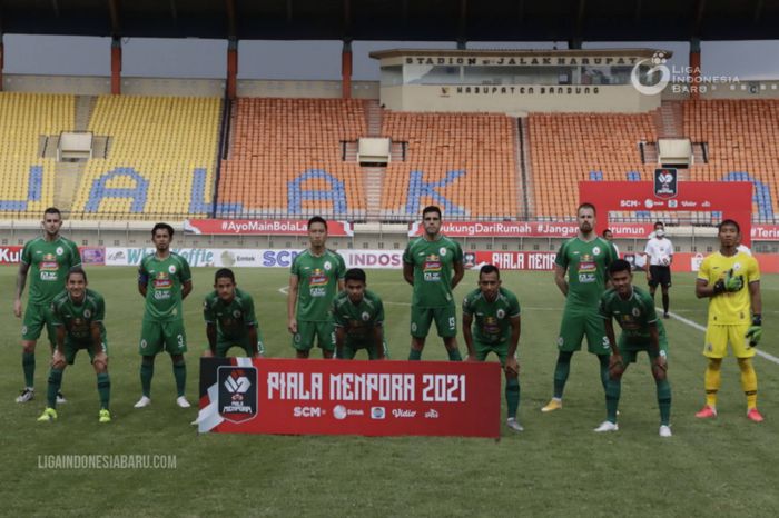 Starting XI PSS Sleman saat menghadapi Persela Lamongan di fase grup Piala Menpora 2021.