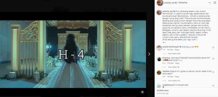 Unggahan Ashanty di Instagram mempersembahkan lagu untuk Aurel. 