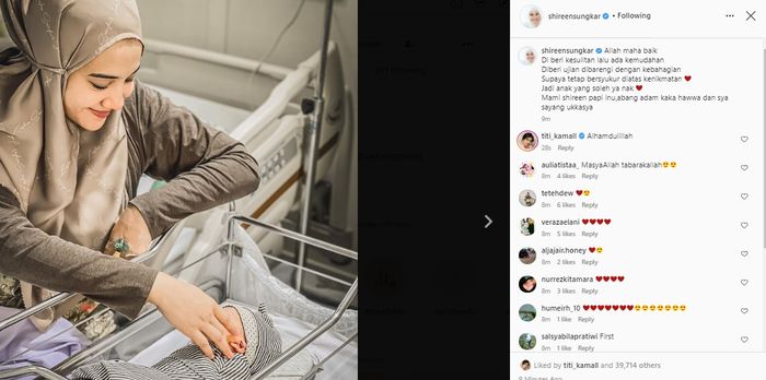 Unggahan Shireen Sungkar atas kelahiran anak Zaskia Sungkar. 