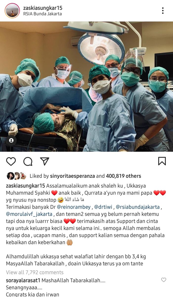 Unggahan Zaskia Sungkar pasca melahirkan.