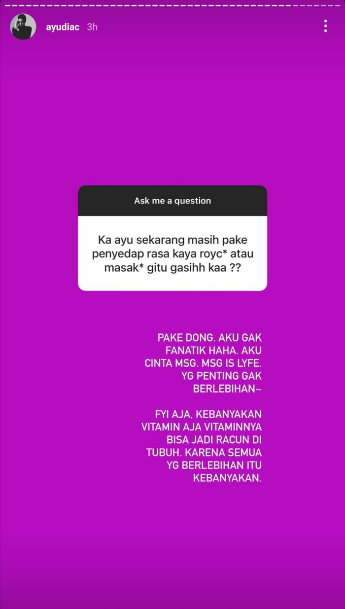 Tangkapan layar Instagram Story Ayudia Bing Slamet.