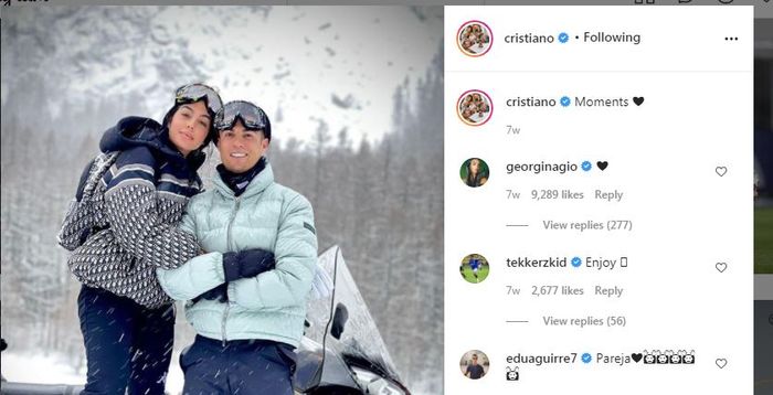 Cristiano Ronaldo mengunggah momen liburannya bersama Georgina Rodriguez.