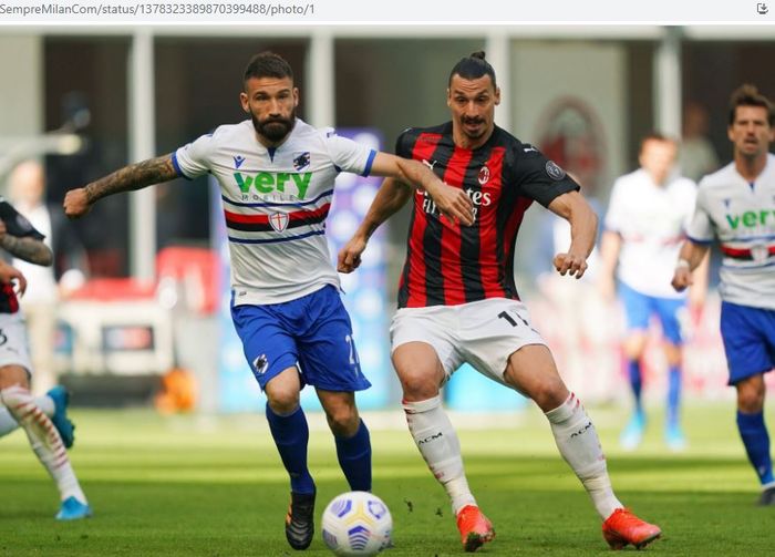 Rekan Erling Haaland jadi penyelamat, sementara AC Milan hanya imbang lawan sepuluh pemain Sampdoria, 3 April 2021.