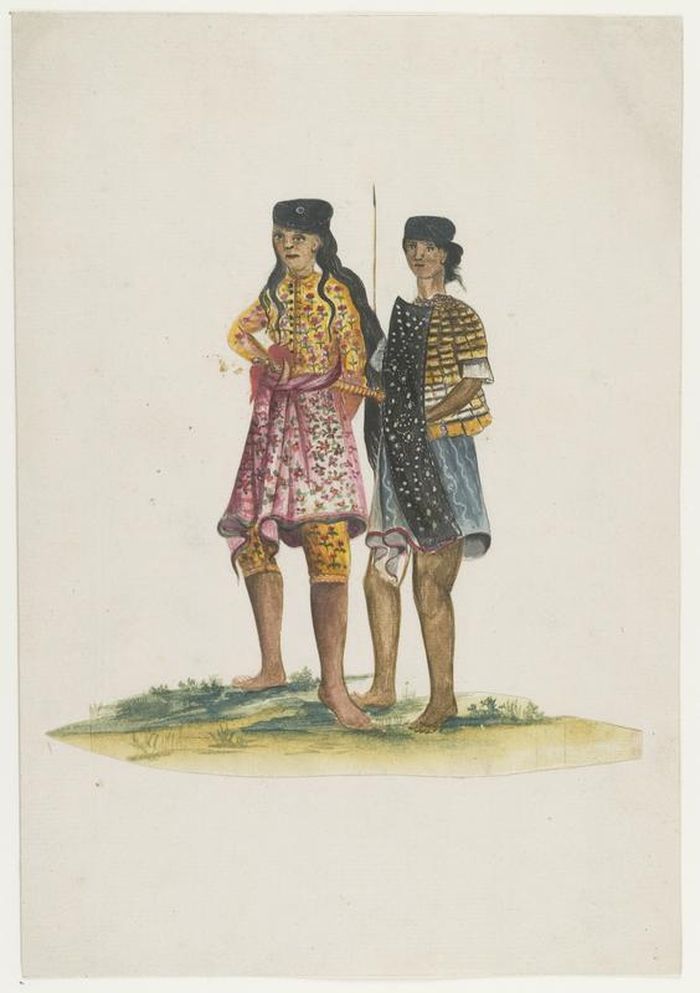 Lukisan dua lelaki Bugis sekitar 1800-an.