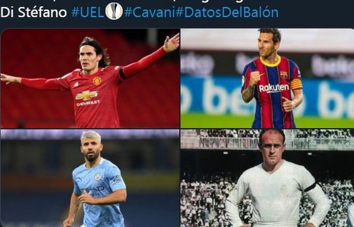 4 pemain Amerika Selatan yang mencapai 50 gol atau lebih di kompetisi Eropa. (searah jarum jam) Edinson Cavani, Lionel Messi, Alfredo Di Stefano, dan Sergio Aguero.