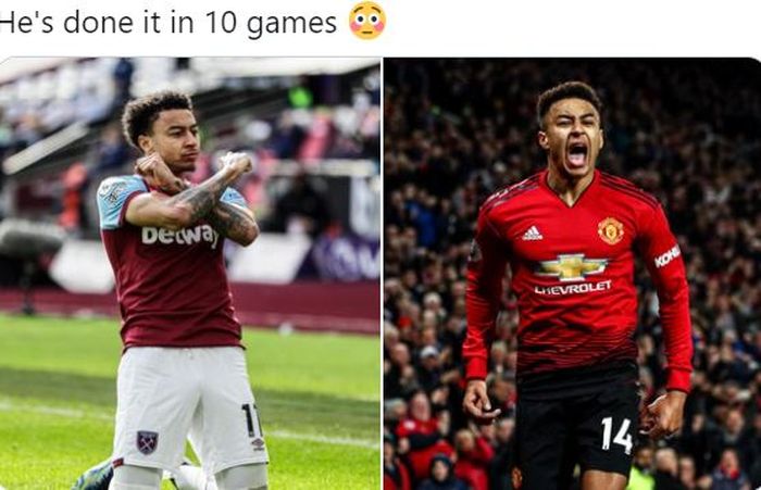 Gelandang Manchester United yang dipinjamkan ke West Ham United, Jesse Lingard.