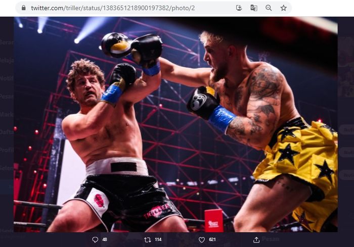 Duel Ben Askren (kiri) vs Jake Paul (kanan) terjadi pada Minggu (18/4/2021).