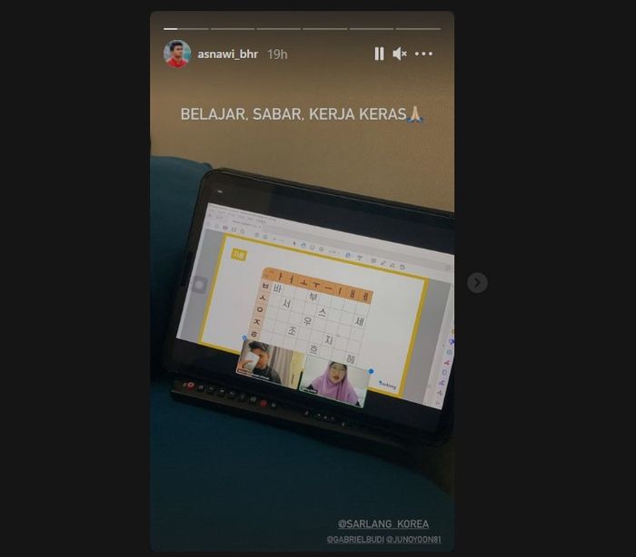Unggahan Asnawi Mangkualam saat sedang mengikuti kursus bahasa Korea (19/4/2021). 