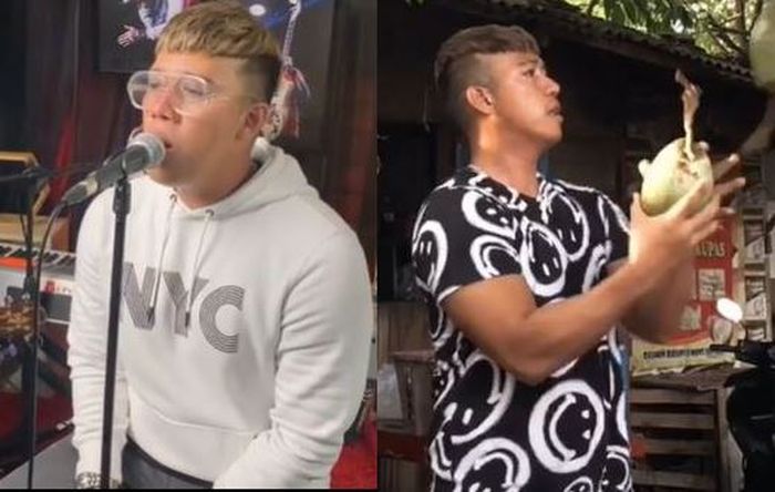 Kolase Ruri Repvblik saat sedang bernyanyi dan berjualan kelapa.