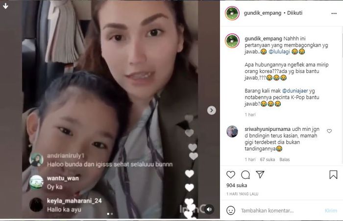 Video Ayu Ting Ting sebut Bilqis seperti orang Korea.