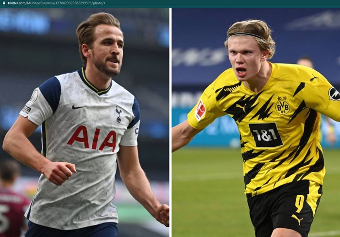 Dua penyerang yang santer dikaitkan dengan Manchester City, Harry Kane (kiri) dan Erling Haaland.