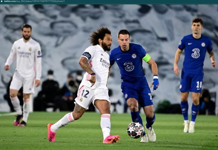 Real Madrid terancam tidak diperkuat Marcelo pada laga leg kedua semifinal Liga Champions 2020-2021 menghadapi Chelsea di Stamford Bridge.