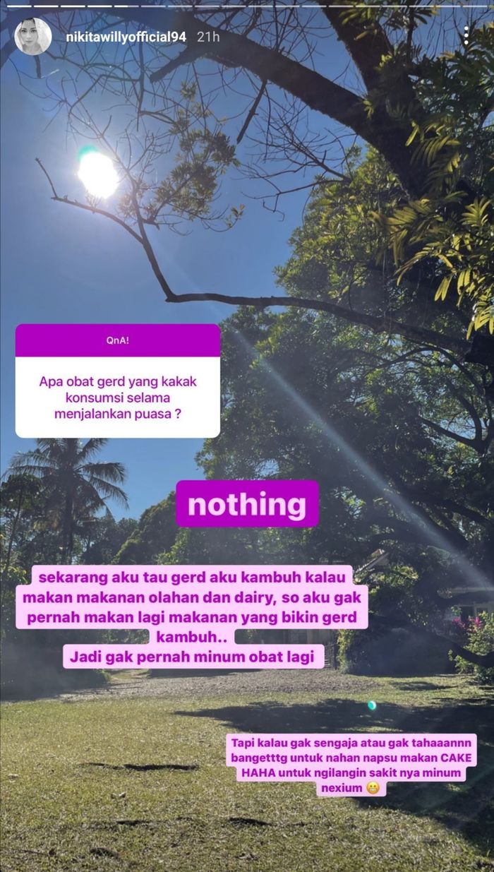 Tangkapan layar Instagram Story Nikita Willy.