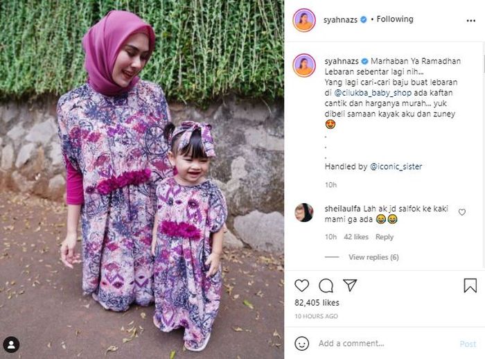 Syahnaz membagikan momen saat bersama putrinya, Zunaira Alessia Safaraz Ismail.