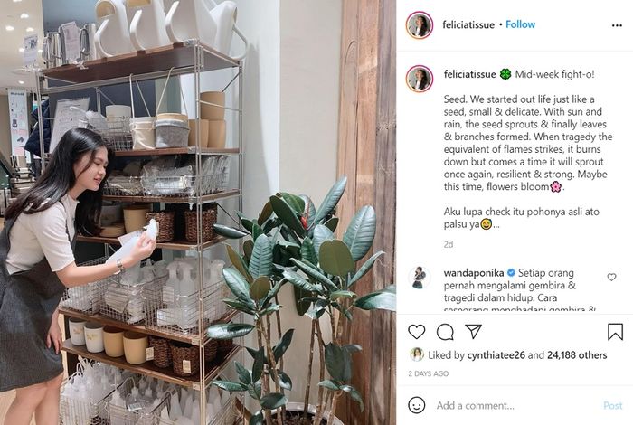 Unggahan Felicia Tissue di Instagram.