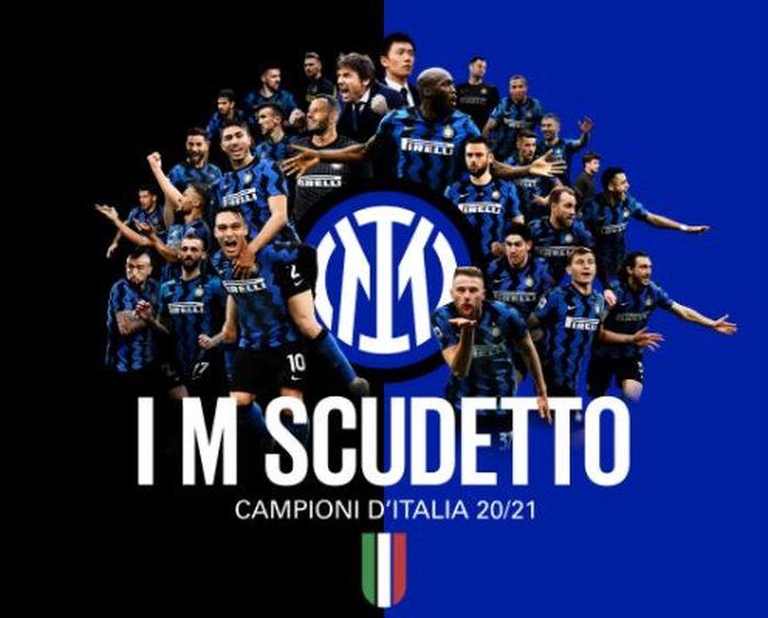 Grafis Inter Milan yang sukses merengkuh scudetto Serie A musim 2020-2021.