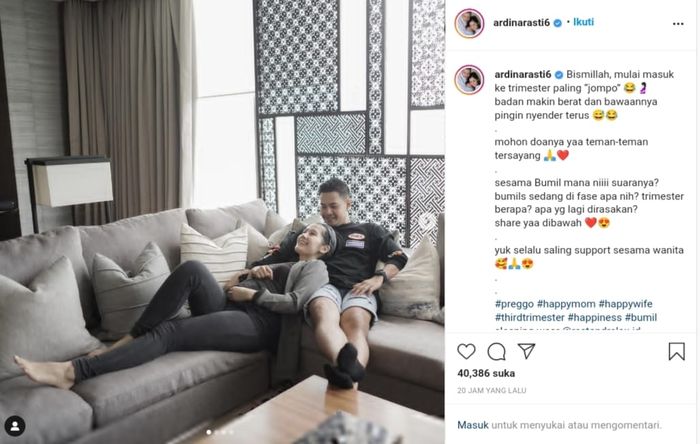 Kehamilan Ardina Rasti mulai memasuki trimester ke-3