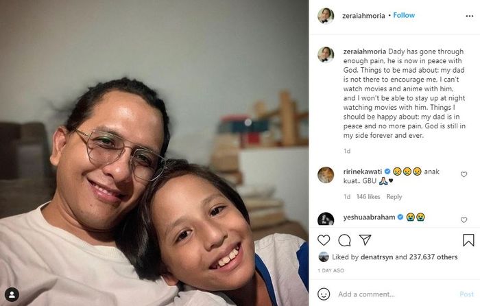 Unggahan Instagram Zeraiah Moria