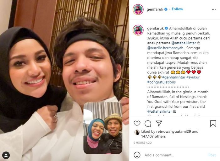 Unggahan Lenggogeni Faruk ketika melakukan video call dengan Atta Halilintar dan Aurel Hermansyah terkait kabar kehamilan sang mantu.