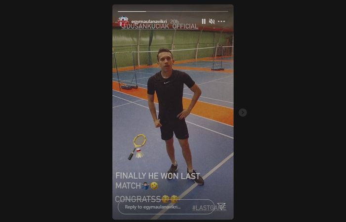 Dusan Kuciak mengalahkan Egy Maulana Vikri dalam laga bulutangkis terakhir di Lechia Gdansk (10/5/2021). 