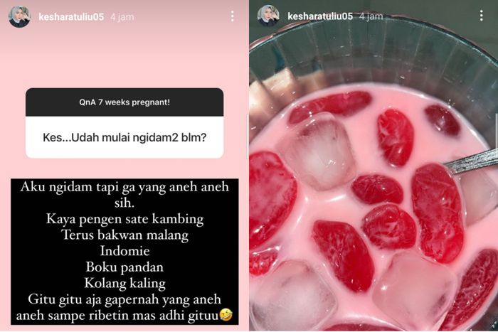 Unggahan Kesha Ratuliu saat menjelaskan apa saja makanan yang diinginkannya saat ngidam.