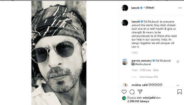 Ucapan selamat Idulfitri dari Shah Rukh Khan.