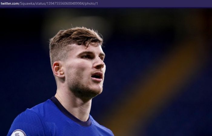 Timo Werner  dalam laga Chelsea vs Leicester City di Liga Inggris, Selasa (18/5/2021) di Stamford Bridge.