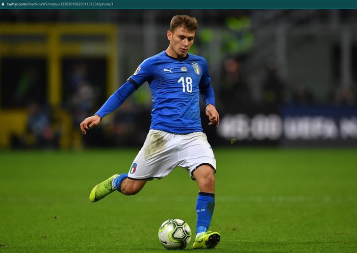 Nicolo Barella bermain untuk timnas Italia dalam sebuah pertandingan di babak kualifikasi Euro 2020.