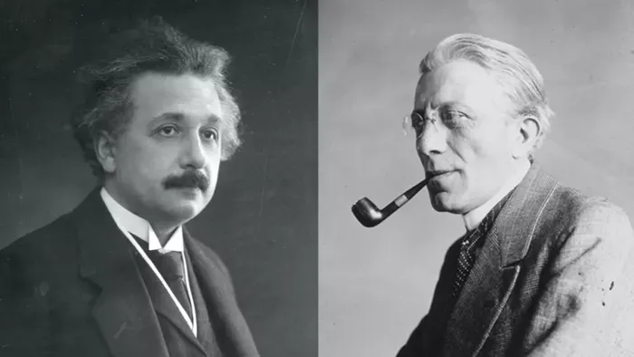 Albert Einstein (kiri) dan rivalnya, fisikawan Amerika Polandia Ludwik Silberstein.