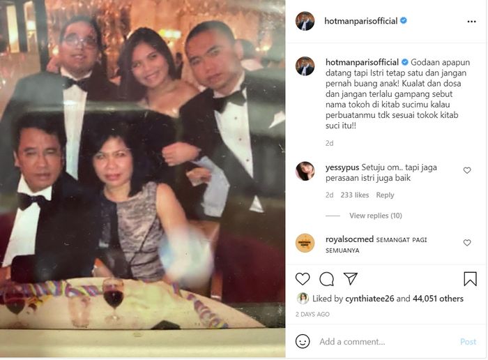 Unggahan Hotman Paris.