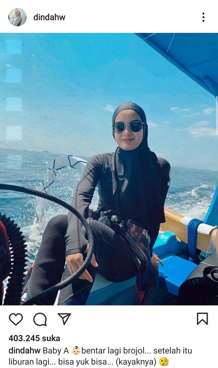 Unggahan Dinda Hauw yang sudah tidak sabar untuk kembali liburan menjelang melahirkan.