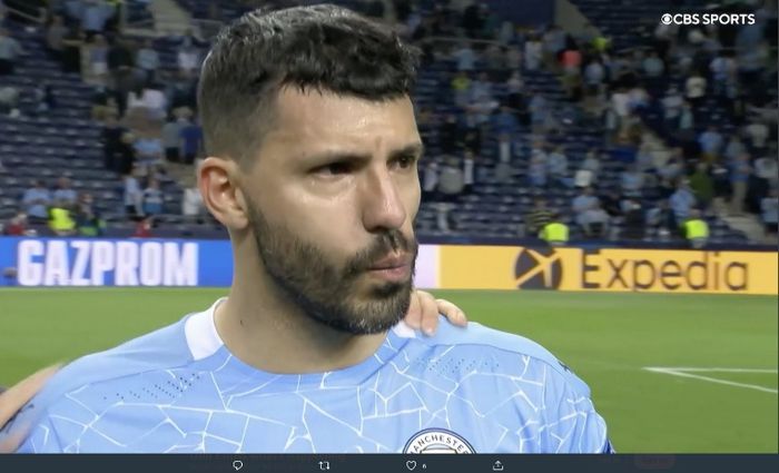 Sergio Aguero menangis setelah Manchester City kalah dari Chelsea pada final Liga Champions 2020-2021.