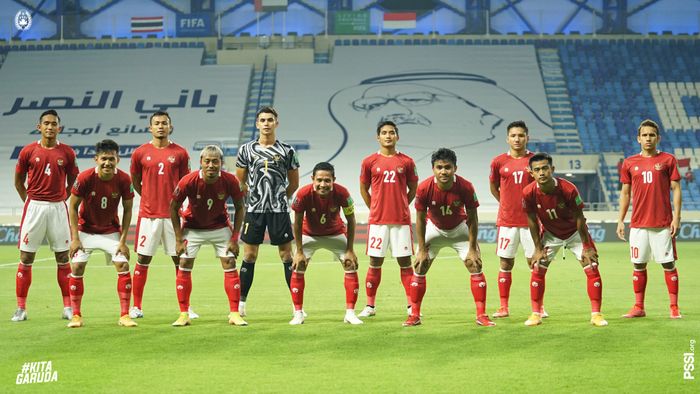 Starting eleven timnas Indonesia melawan Thailand pada Kualifikasi Piala Duna 2022 Zona Asia.