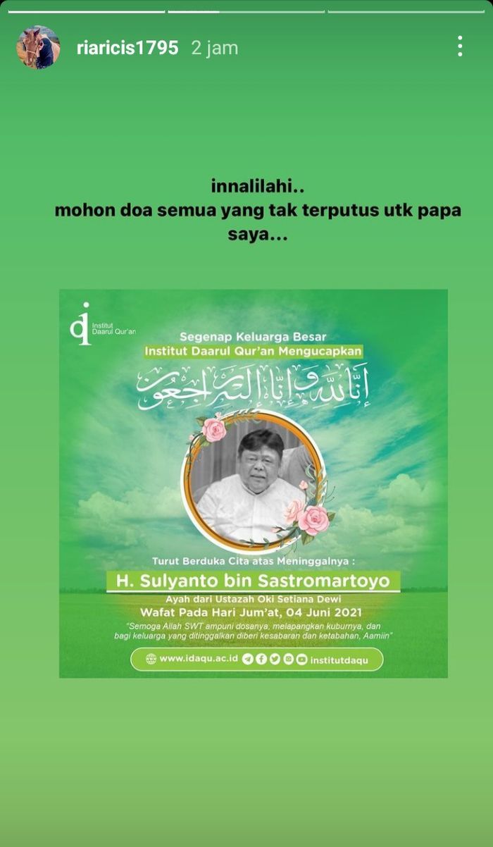Unggahan pertama Ria Ricis setelah mendapat kabar duka.  