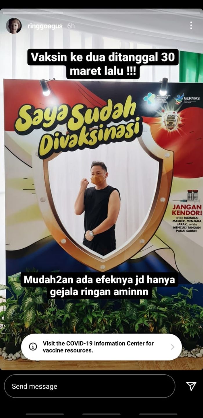 Ringgo Agus Rahman ceritakan dirinya sudah divaksin.