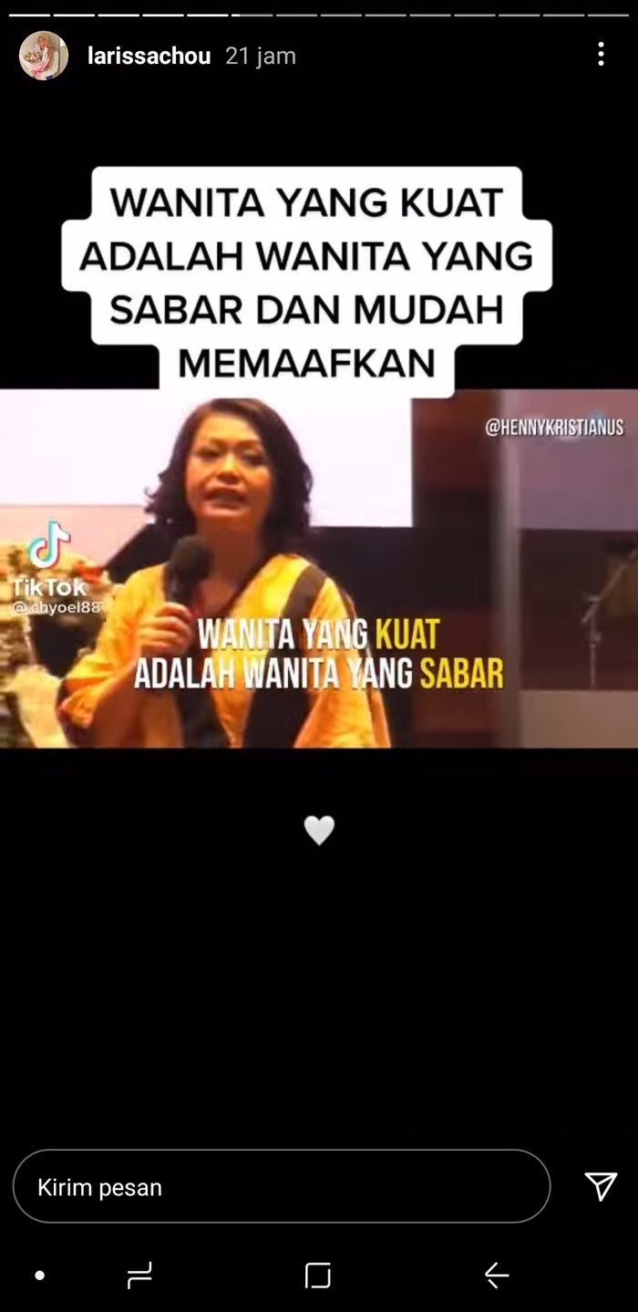 Larissa Chou membagikan video khotbah seorang pendeta bernama Henny Kristianus.