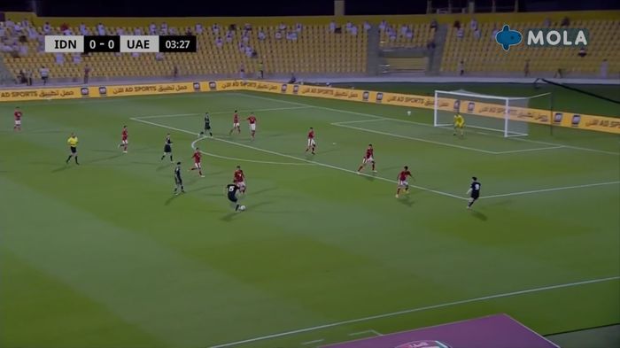 Formasi lima bek yang diterapkan timnas Indonesia saat melawan UEA, Jumat (11/6/2021).