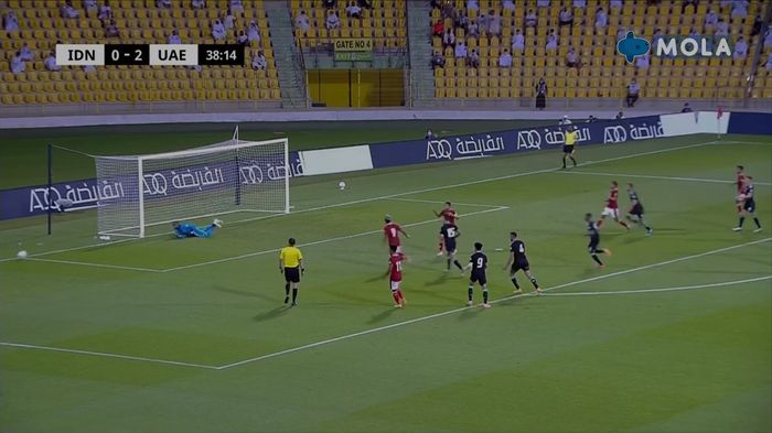 Penalti yang gagal dieksekusi Evan Dimas pada laga timnas Indonesia vs UEA (11/6/2021).