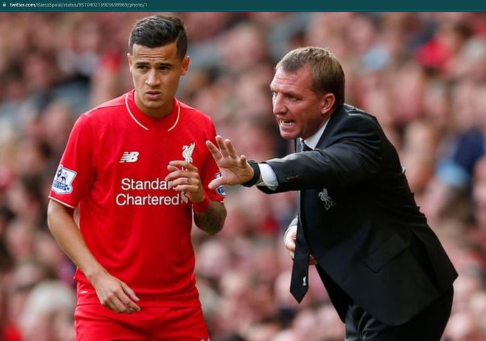 Brendan Rodgers dan Philippe Coutinho ketika masih sama-sama berada di Liverpool.