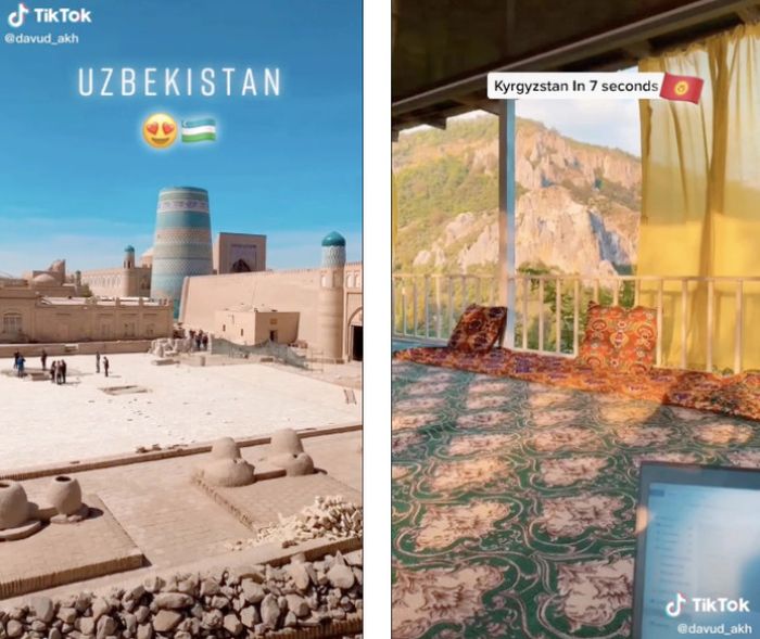 Kiri: Davud Akhundzada menyebut dirinya sebagai TikTokker yang mempromosikan wisata budaya dan petualangan “di destinasi yang tidak populer.” Kanan: Akhundzada mengatakan dia memposting video di platform media sosial karena itu menyenangkan, bukan karena dia ingin menjadi influencer media sosial.