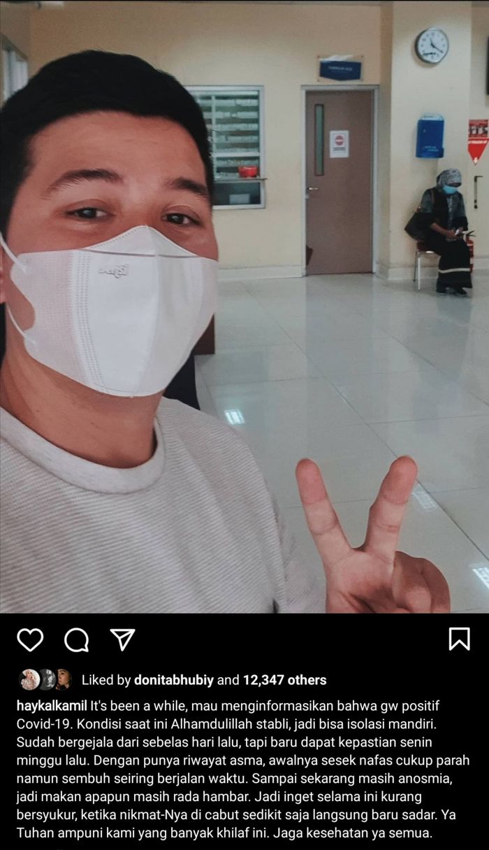 Unggahan Haykal Kamil tentang kondisinya setelah dinyatakan positif Covid-19.