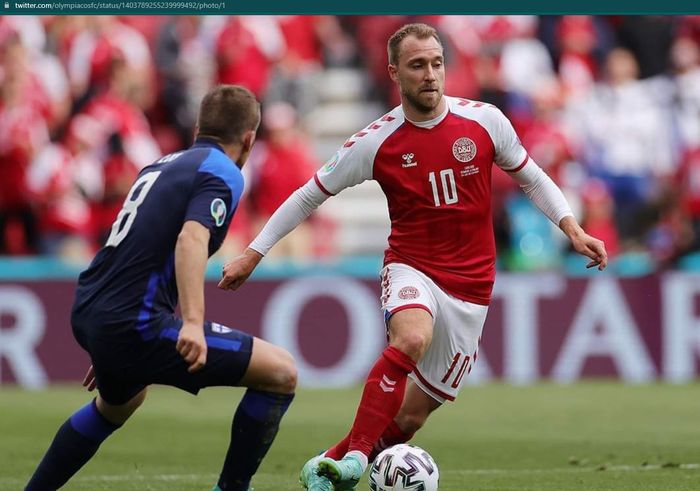 Christian Eriksen tampil membela timnas Denmark kala menghadapi timnas Finlandia pada laga perdana Grup B Euro 2020.