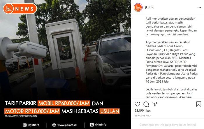 Pemerintah provinsi DKI Jakarta berencana akan menaikan tarif parkir kendaraan di Jakarta.